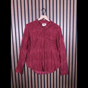 Holding Horses Shirt 12 / XL Red Long Sleeve Collared Polka Dot Floral Pocket